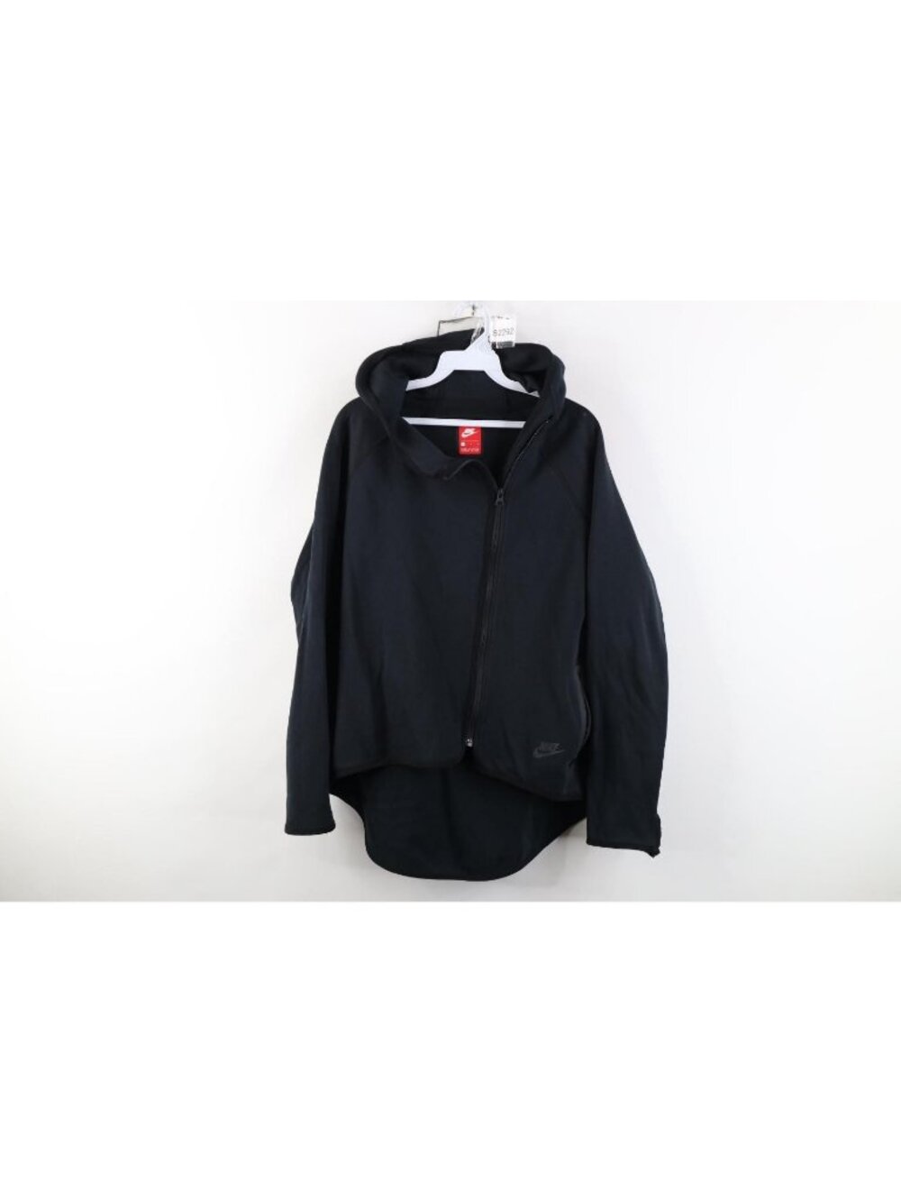 Nike Tech Fleece Womens Large Distressed Asymmetric Zip Hoodie Sweatshirt Black